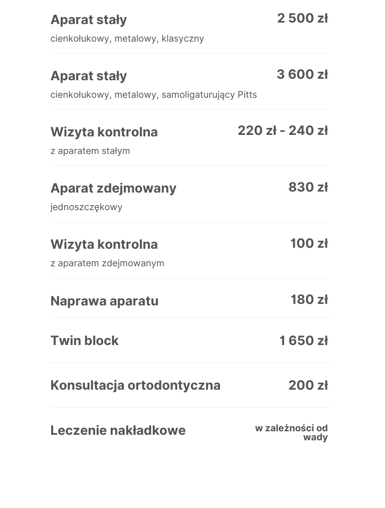 Cennik leczenia ortodontycznego