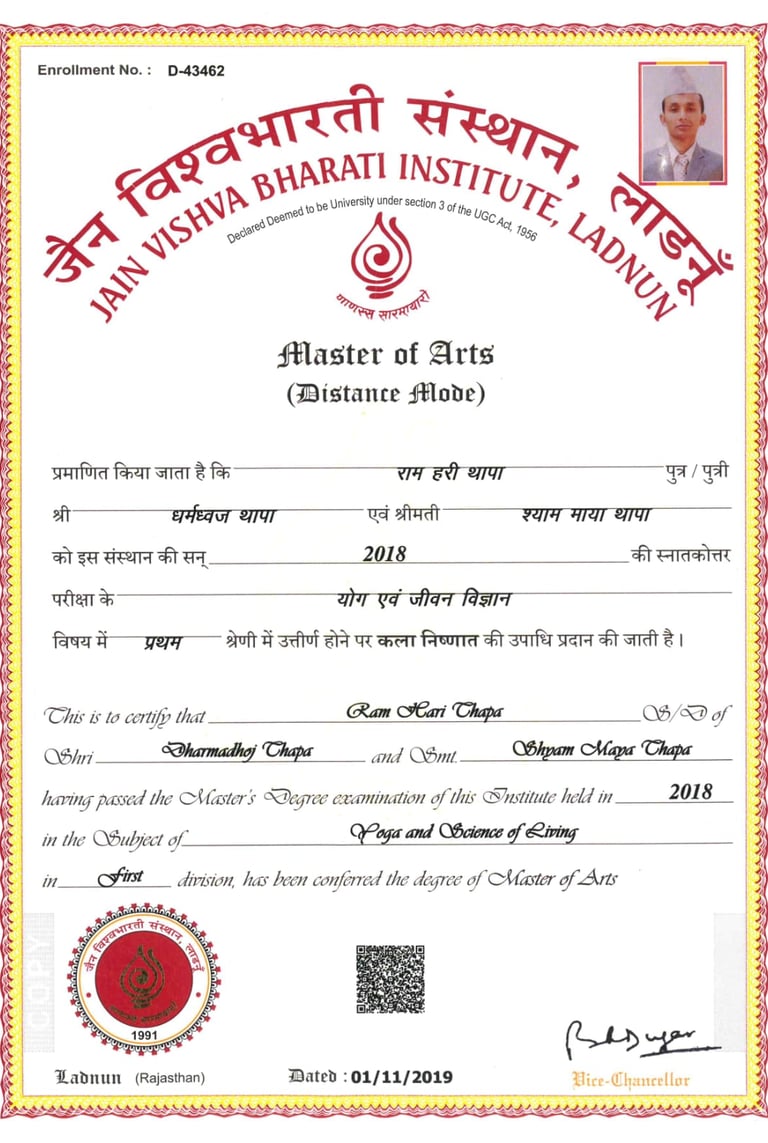 certificate for advanced meditation teacher
