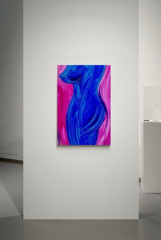 Beautiful Oil Painting on Canvas Pink and Blue of Sherezade Morales visual artist from lanzarote