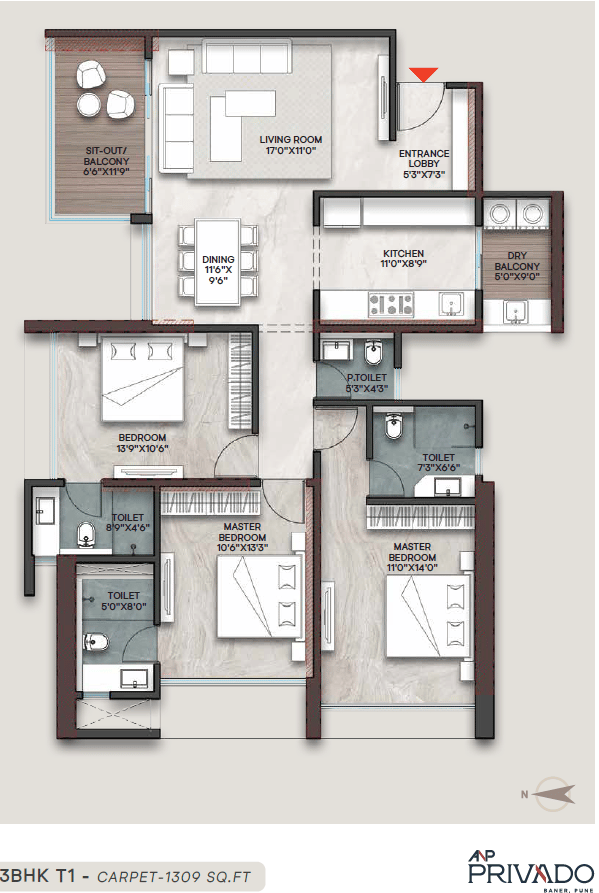 ANP Privado 3BHK - 1309 Sq Ft
