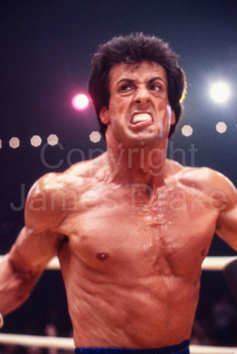 Actor Sylvester Stallone, as Rocky Balboa, in the ring in Rocky III by James Drake