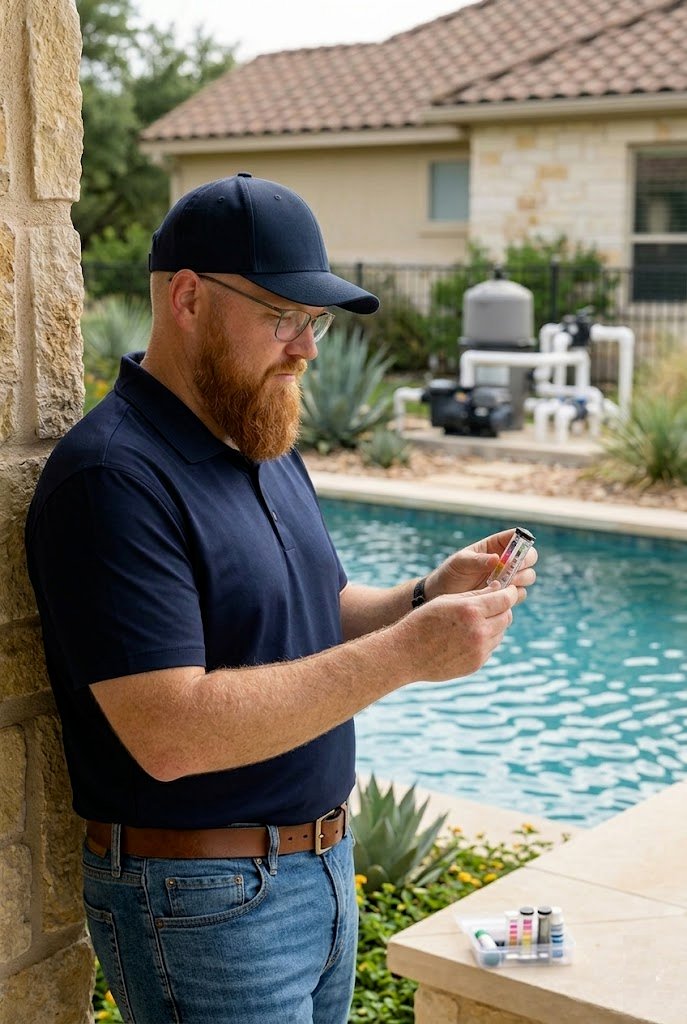Local pool pro helping a homeowner stay ahead of pool problems in Round Rock TX