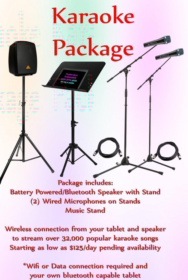 a picture of all items in the karaoke Package