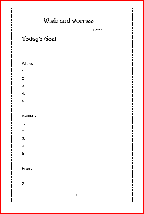 Wishes and Worries Diary Page