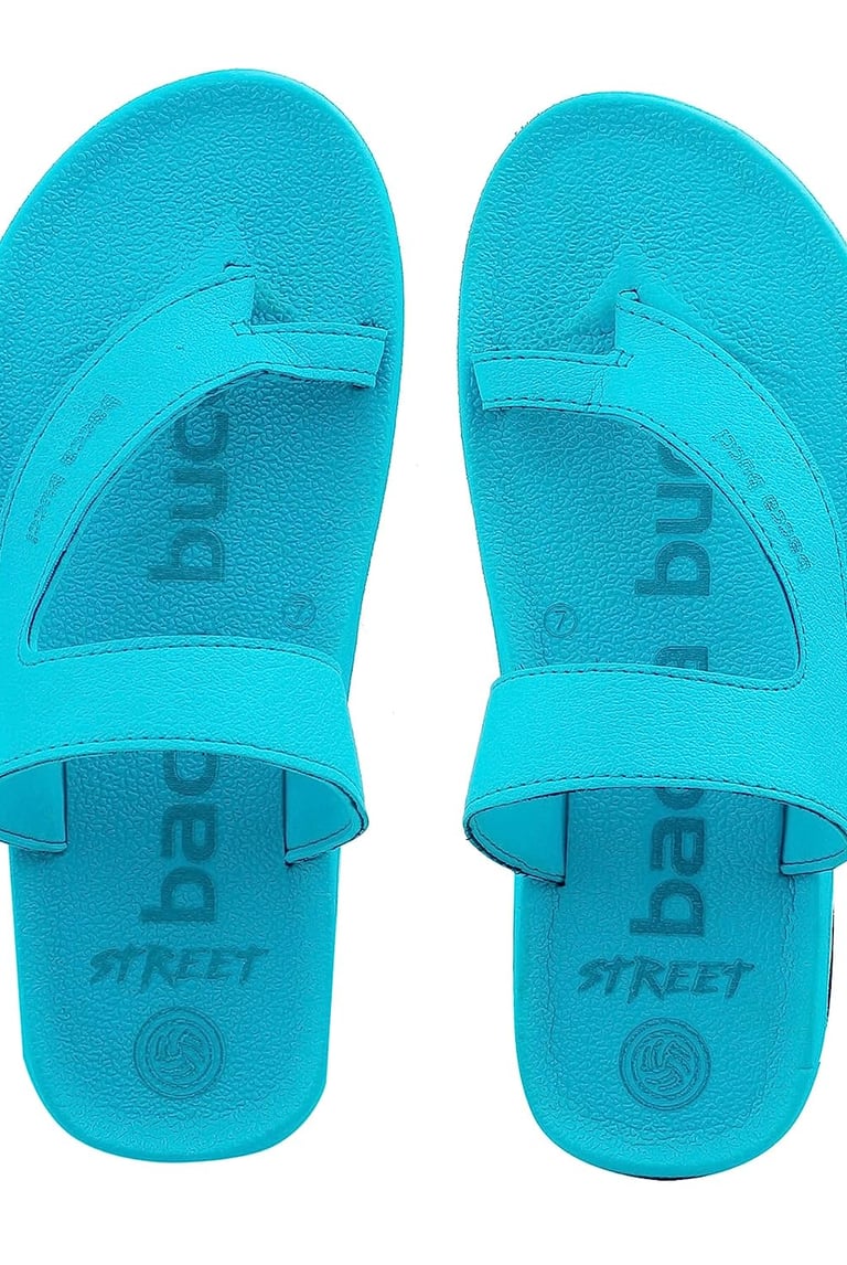 a pair of blue sandals with a blue and white background
