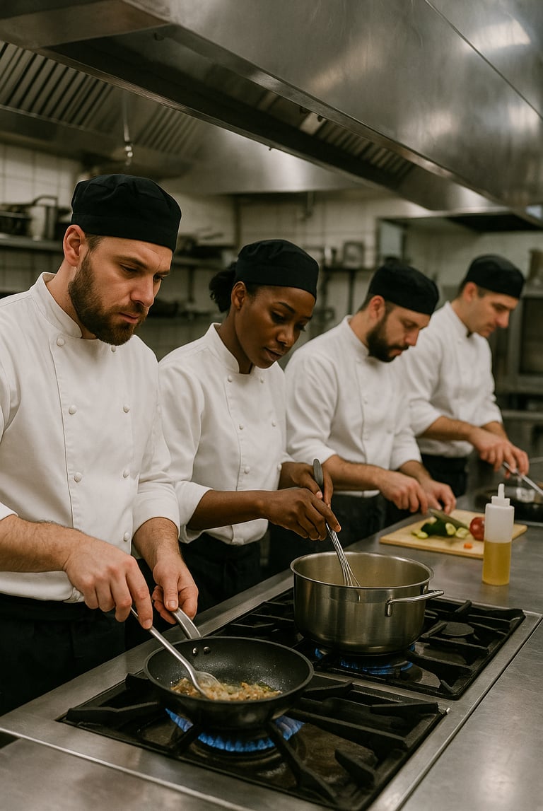 Une brigade de cuisiniers au travail pour la journée internationale des cuisiniers.