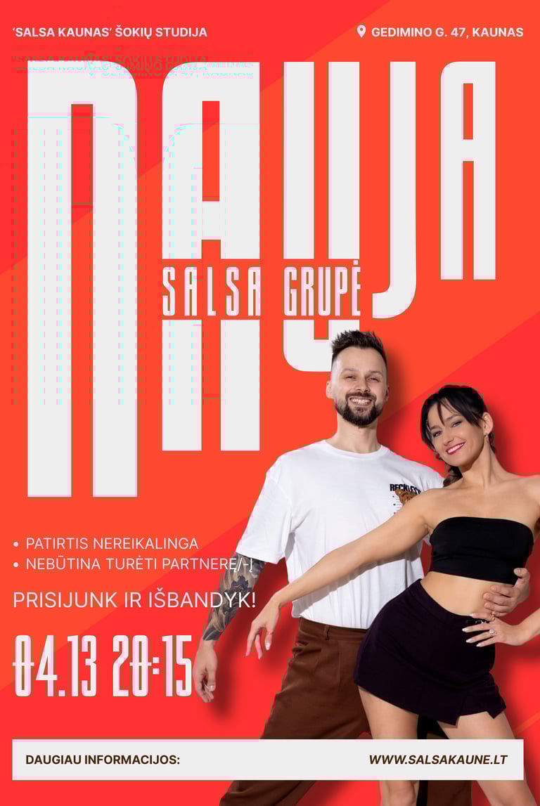 nauja salsa grupe pradedantiesiems, sokiu pamokos Kaune, sakiai Kaune, sokiai poroms ir po viena