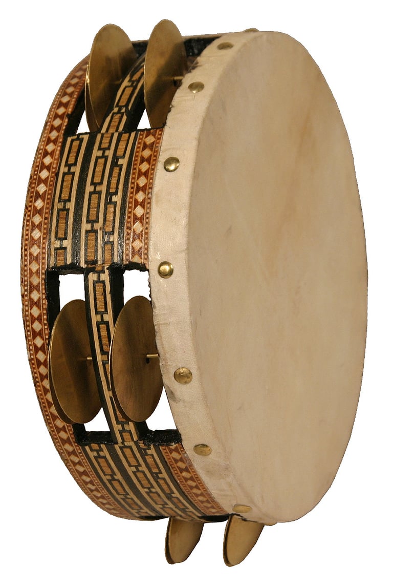 Middle eastern Riq hand drum with cymbals
