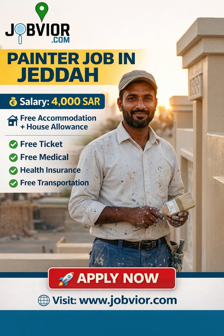 Painter job in Jeddah Saudi Arabia 2026 with 4000 SAR salary and free accommodation ticket medical b