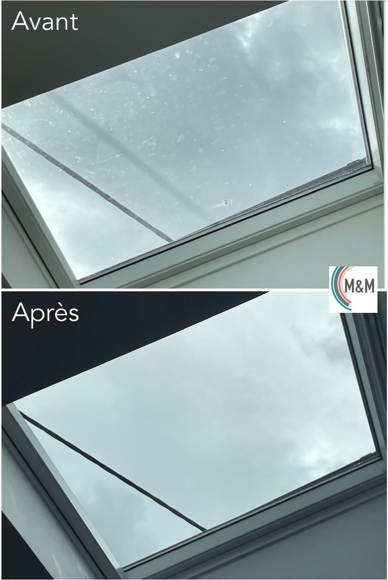 Avant après nettoyage de velux en hauteur M&M services pro Rouen