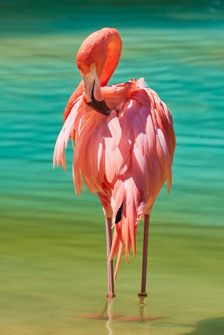 GORIGO Mundomar a flamingo bird standing in shallow water