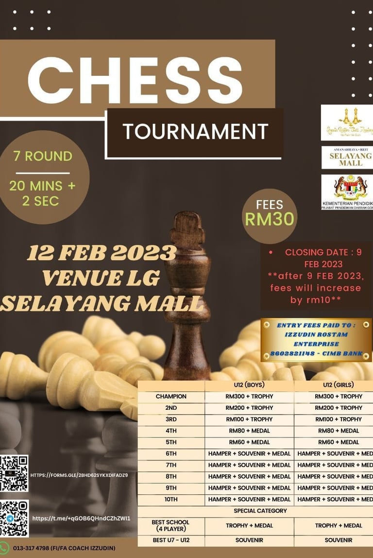 Selayang Mall Chess Tournament by Izzudin Rostam Chess Academy. Catur Malaysia