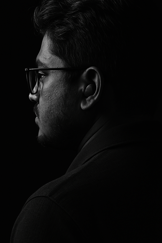 a man in glasses and a black shirt