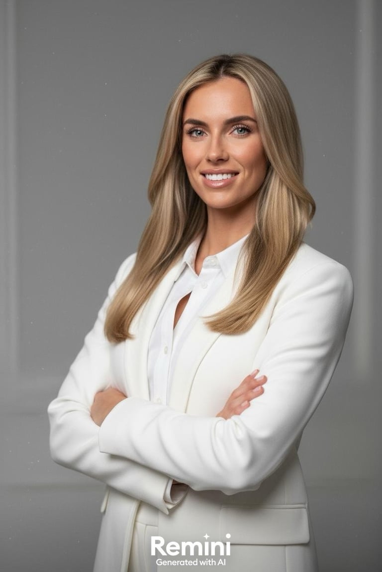 a woman in a white suit and white shirt