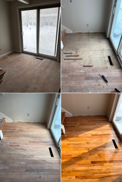 Hardwood floor repair in townhome livingroom