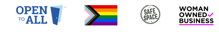 Open to All- LGBT - Women Owned- Safe Space logo's