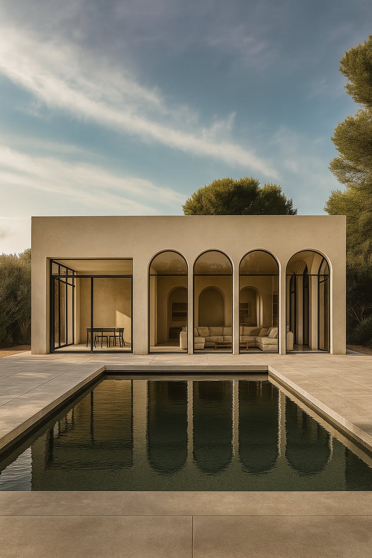 Luxusvilla mit Pool und Bogenfenstern