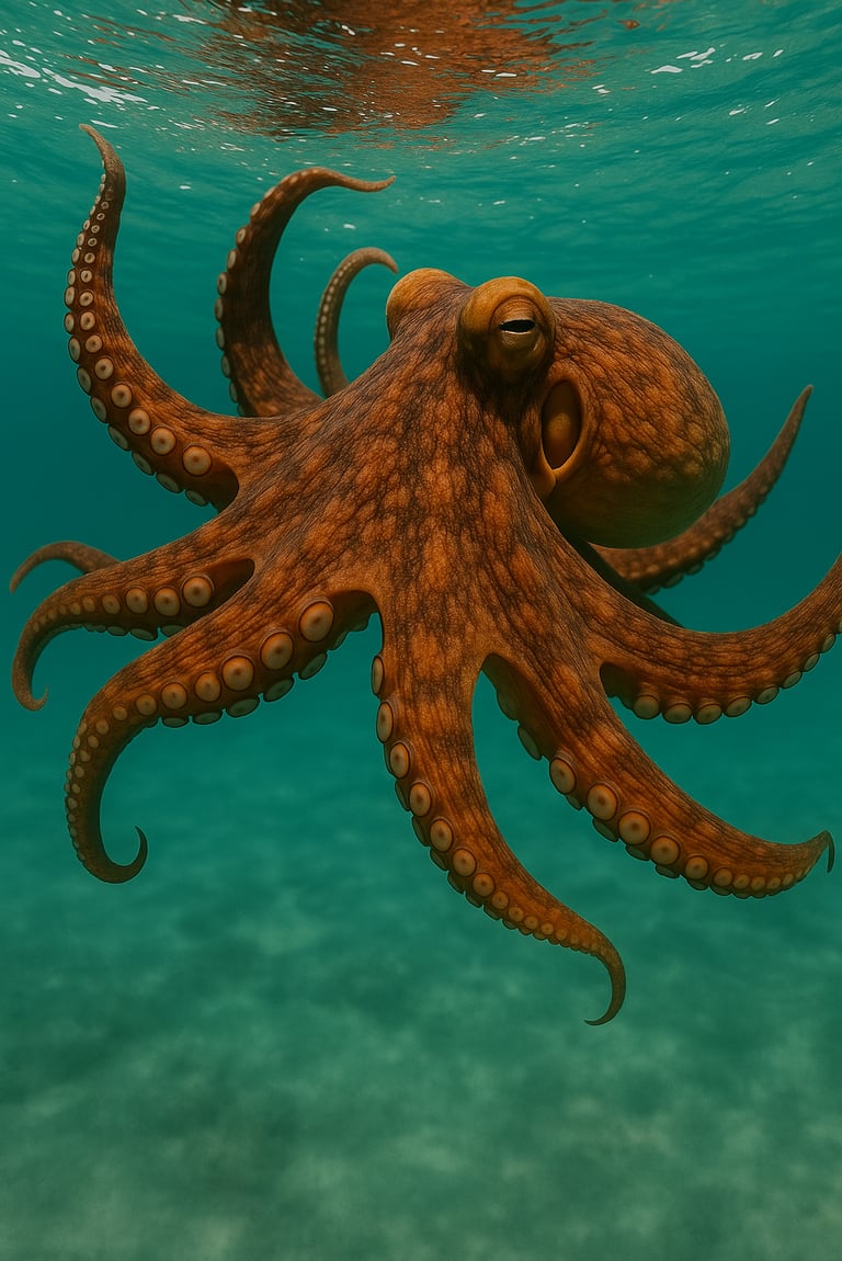 Un poulpe qui nage pour la journée internationale du poulpe