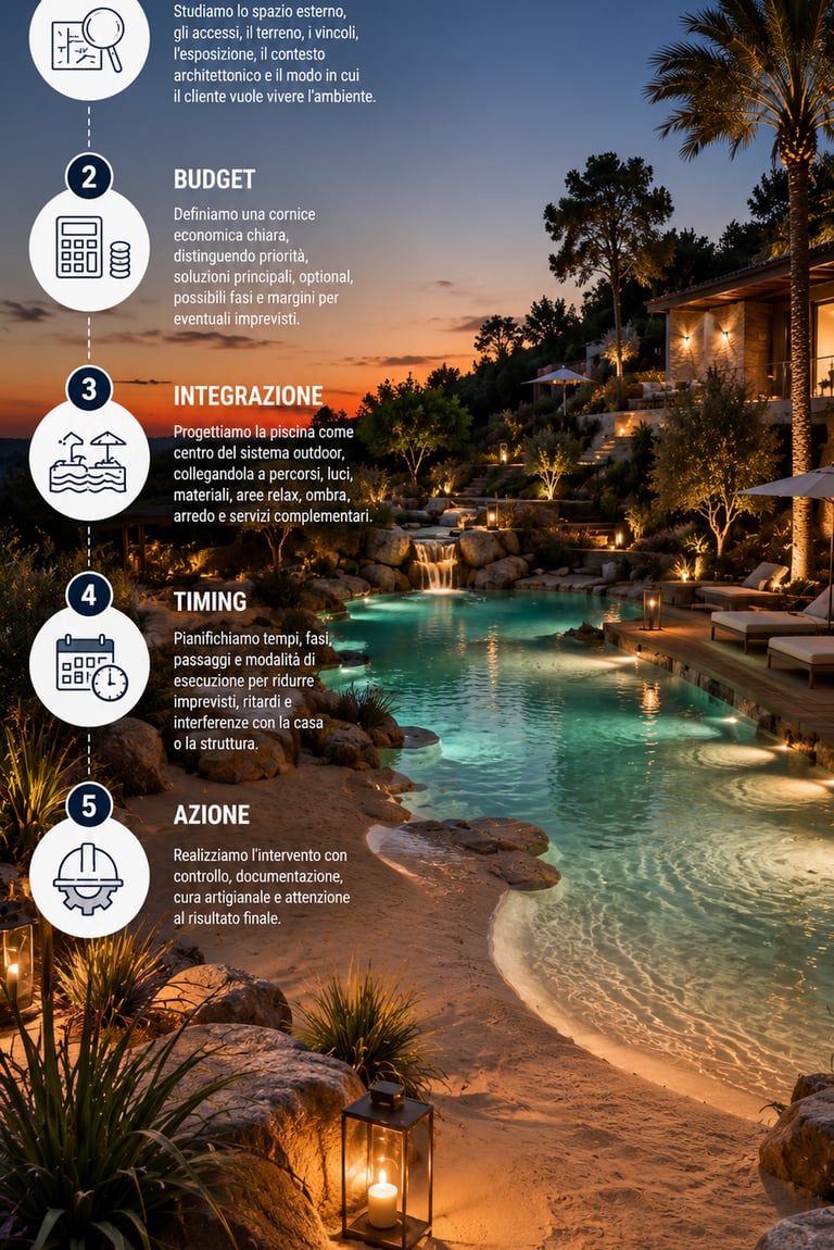 piscina scenografica con illuminazione