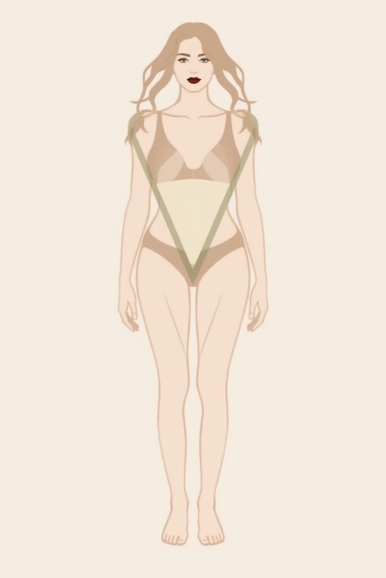 Illustration d’une femme à la morphologie en V, avec des épaules larges et un bassin étroit,