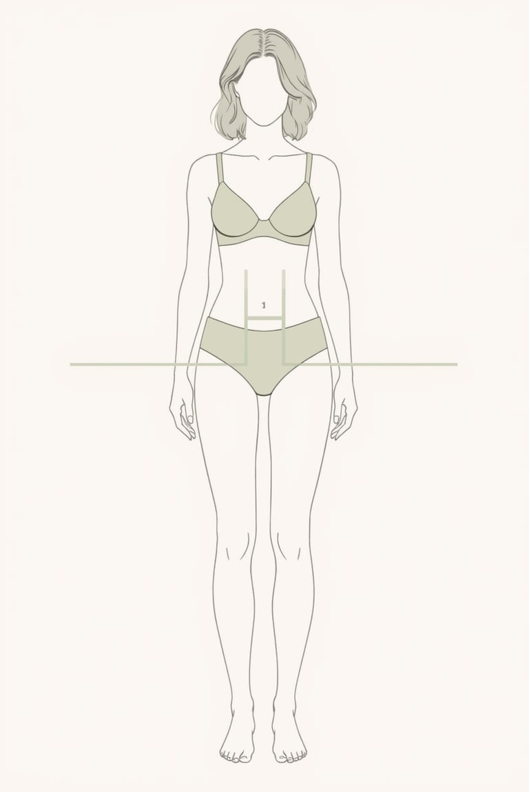 Illustration d’une femme à la morphologie en H, avec épaules, taille et hanches alignées, soulignée