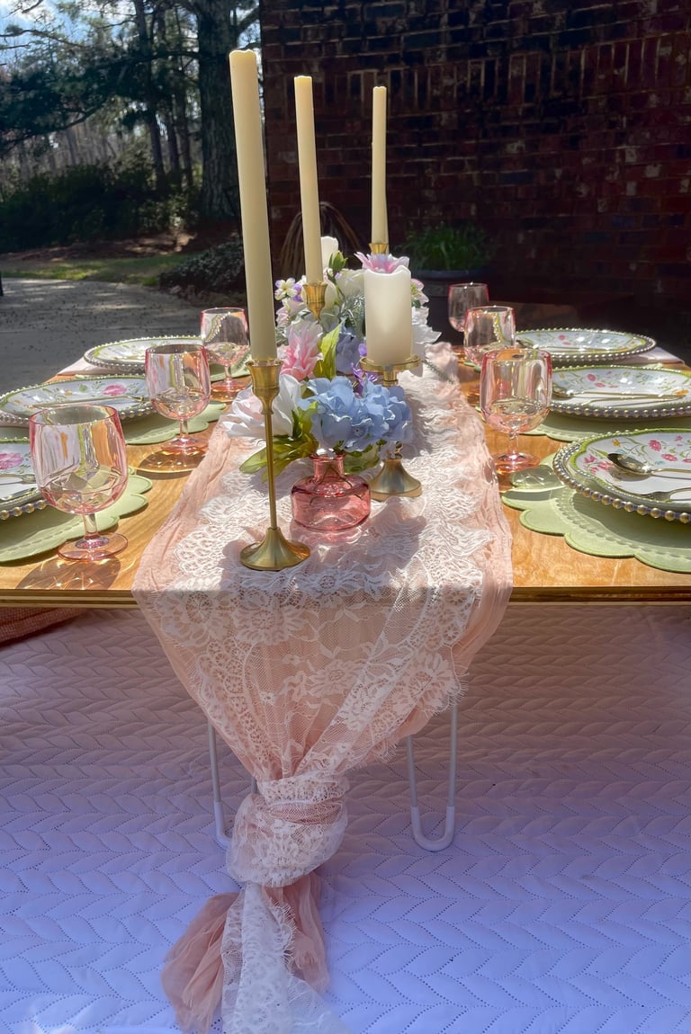 European Garden colorful curated luxury picnic brunch, birthday, date, gathering Northeast Georgia 