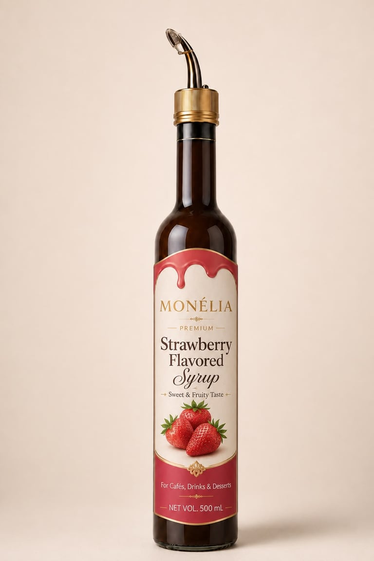 MONÉLIA STRAWBEERY syrup used in iced coffee and specialty drinks