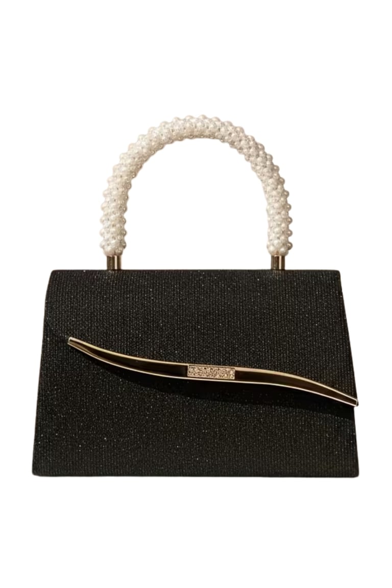 Black Beaded Evening Clutch with Detachable Strap