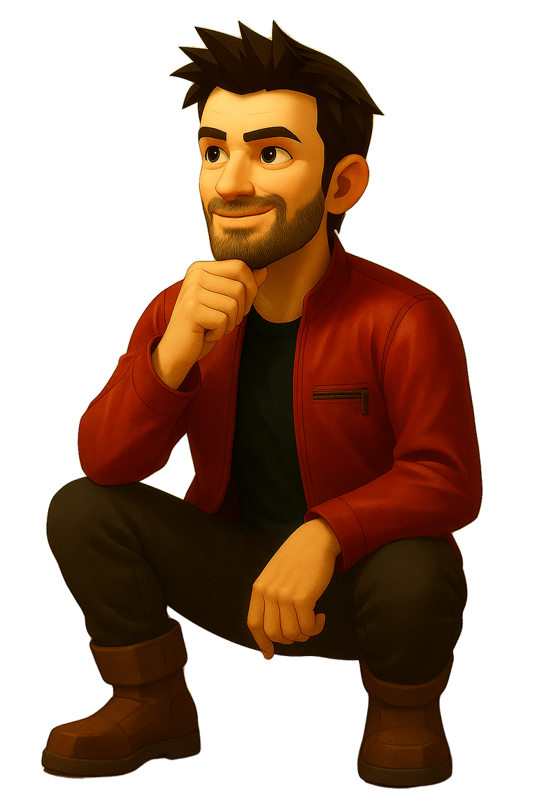 Rob Phillimore AI avatar kneeling and pondering