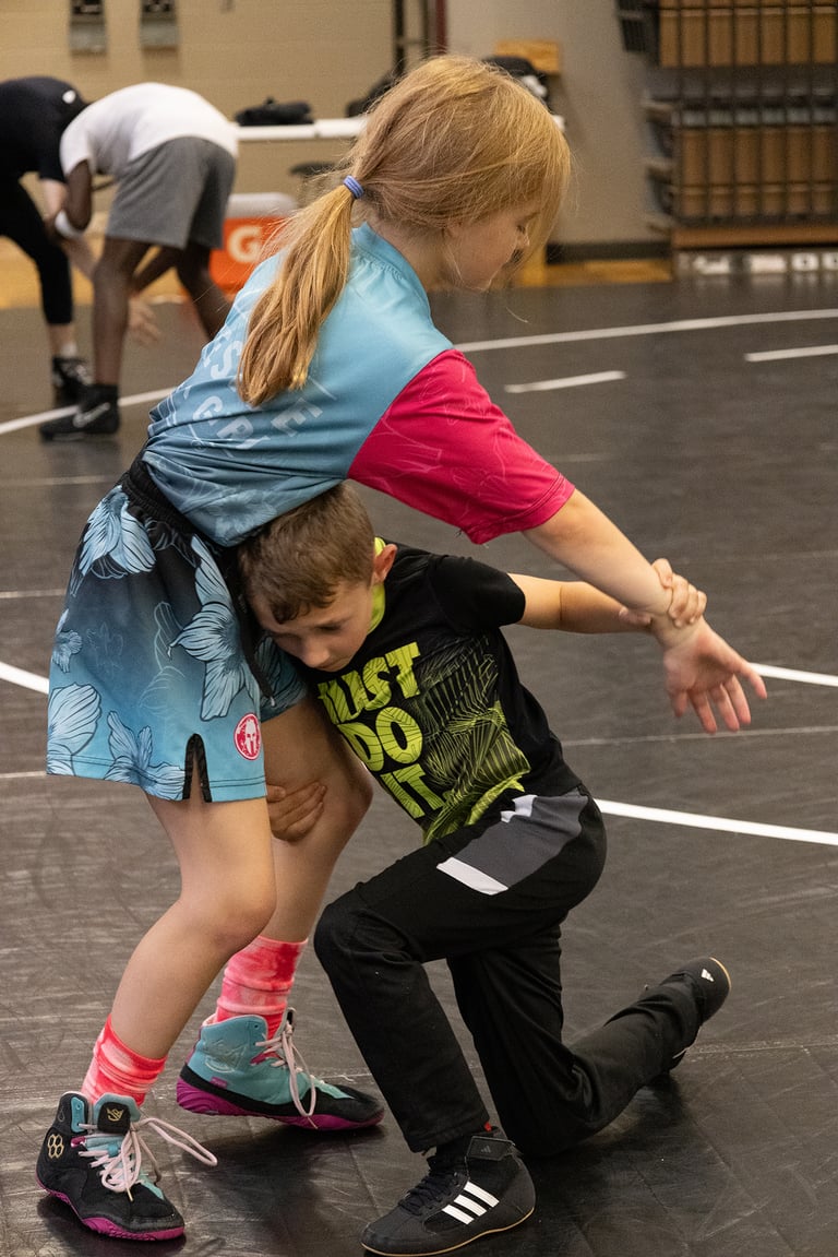 Young wrestlers drilling