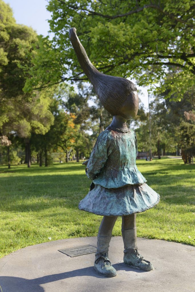 Sculpture by artist Loretta Quin, 'Within Three Worlds.' Location: Princes Park, Carlton, Victoria