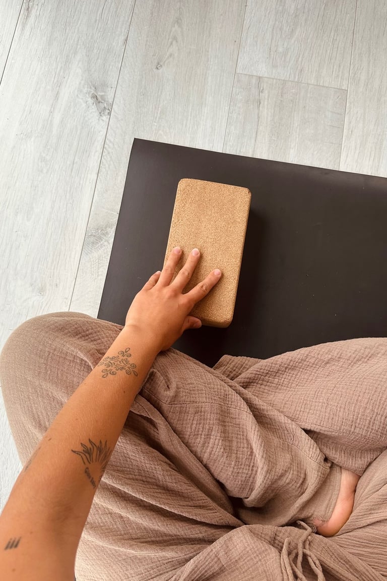 Jean holding a yoga block