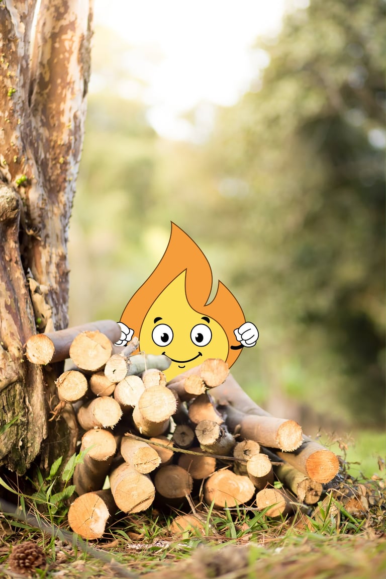 Maxima la petite flamme est derrière des bûches empilées