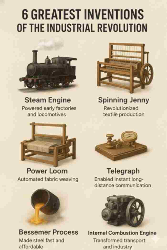 Infographic of six Industrial Revolution inventions