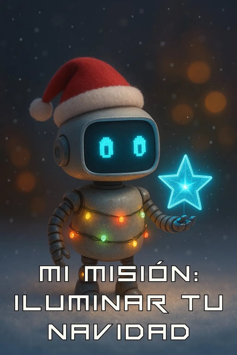 robot con sombrero de navidad y luces navideñas desea iluminar tu navidad