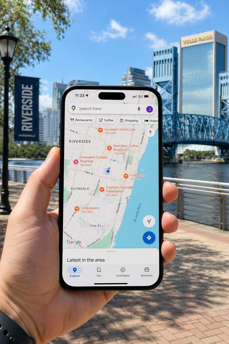Jacksonville cell phone owner viewing Google Business Profile