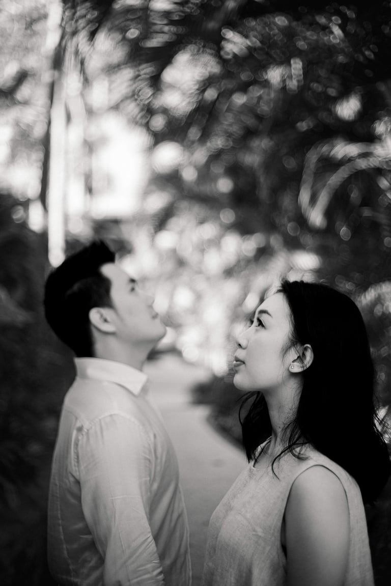 Black and white intimate proposal couple portrait at Sofitel Nusa Dua Bali