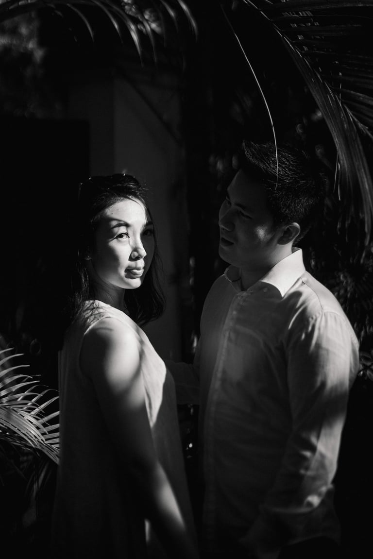 Black and white intimate proposal couple portrait at Sofitel Nusa Dua Bali