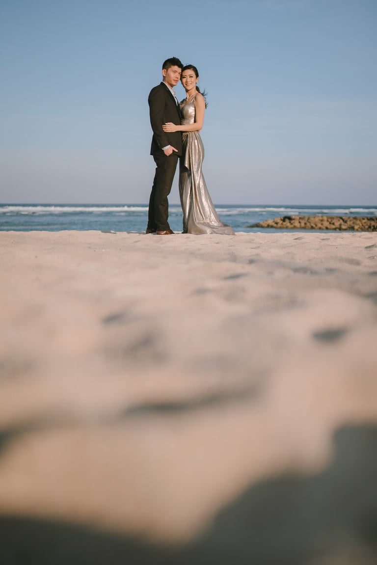 Romantic beach prewedding couple at The Ritz-Carlton Nusa Dua Bali.