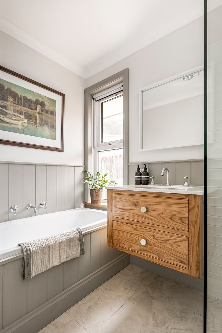 Custom built American Oak vanity by Silva Cabinetry
