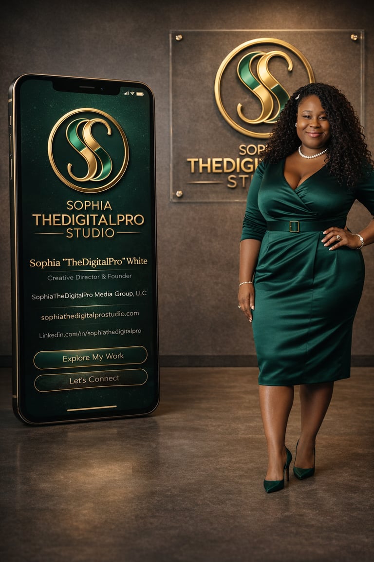 a woman in a green dress standing in front of a sign