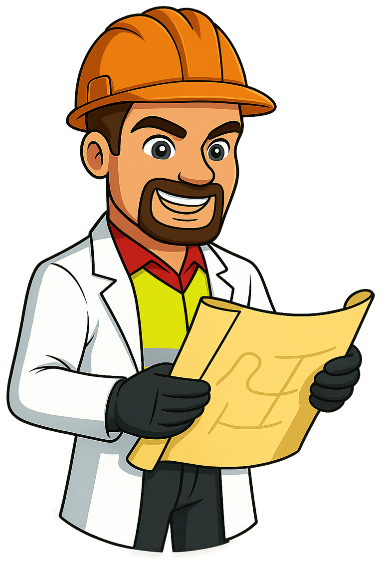 man in hardhat and doctor's coat holding a map