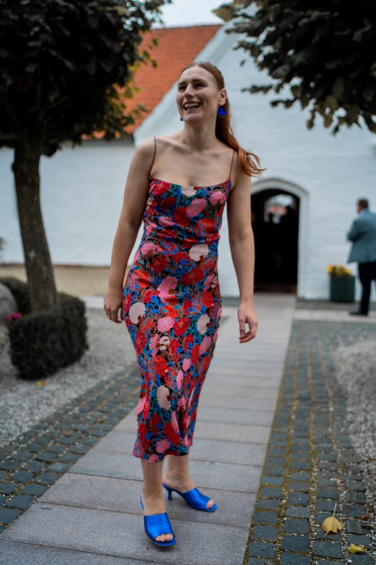 Skrædder kjole slipdress med blomster og firkantet udskæring