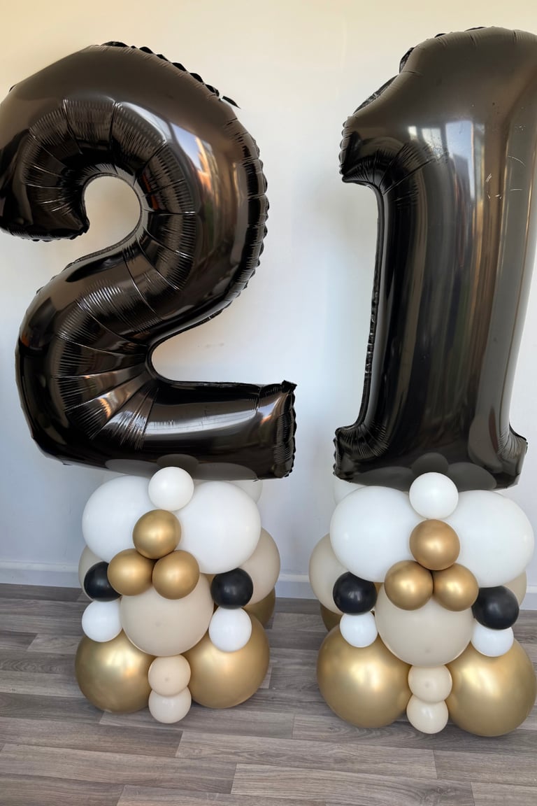 21st Birthday Balloons - Black, Gold in Maidstone
