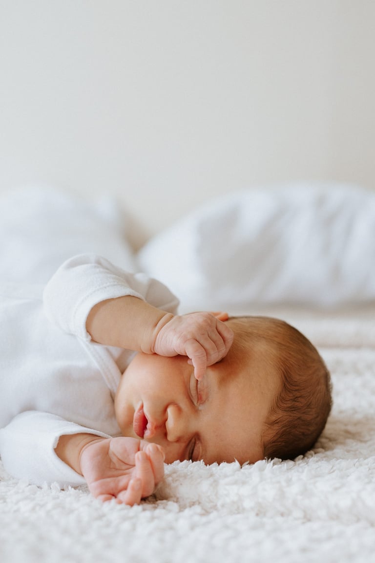 portrait de nouveau né amenant ses mains au visage