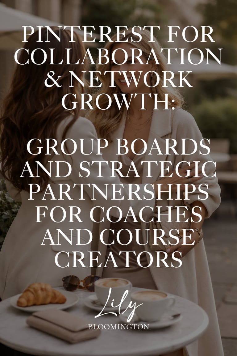 Typo "Pinterest for collaboration and network growth" over a picture of two succesfull business woman meeting for a coffe