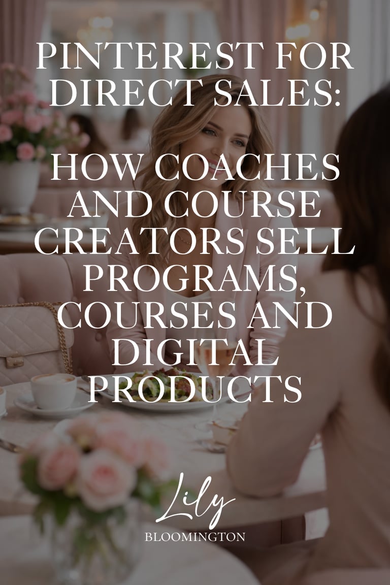Typo "Pinterest for direct sales" over a picture of two business women having a chat and lunch in a luxurious restaurant