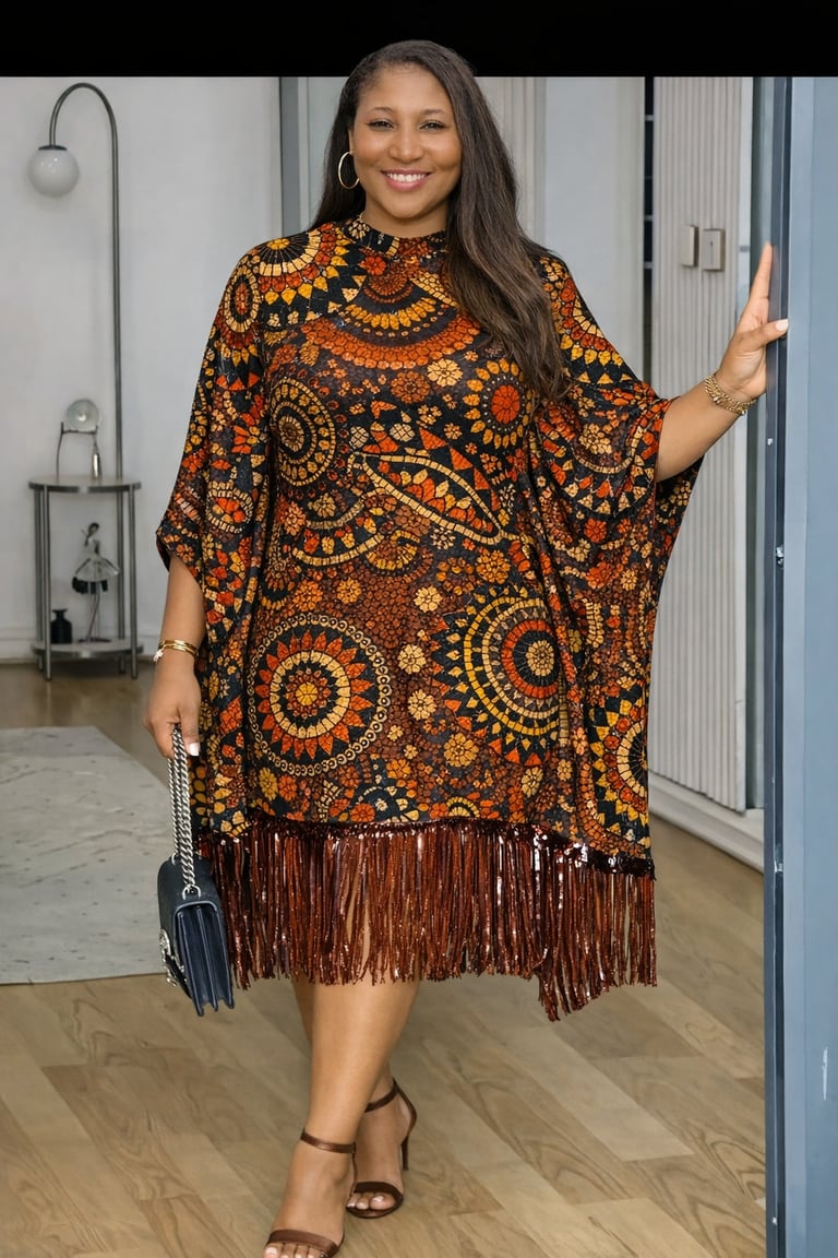 Ankara Kaftan Gown with Fringe Hem