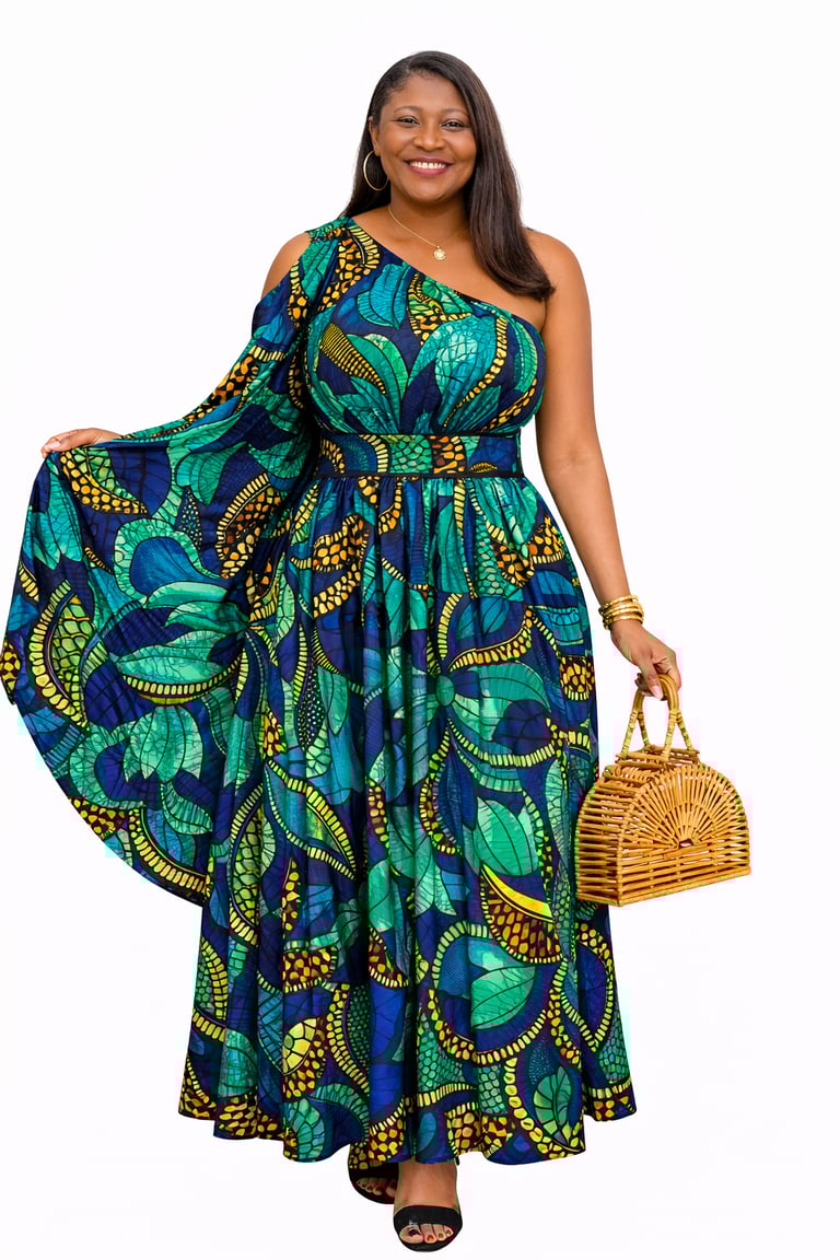 One-Shoulder Ankara Maxi Dress