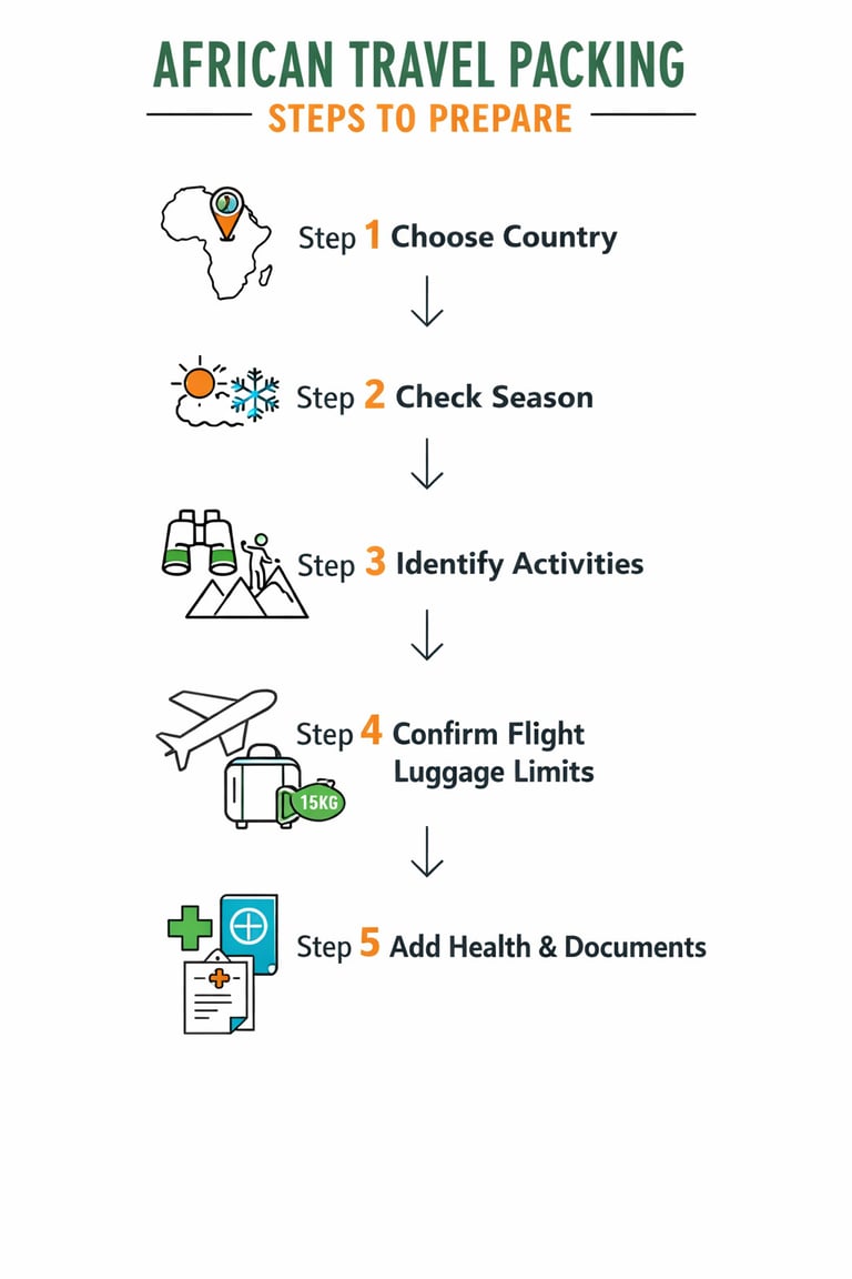 african travel packing steps